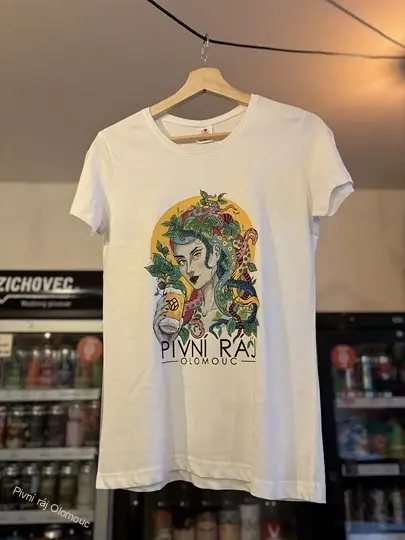 Tričko dámské pivní ráj bílé barevný potisk