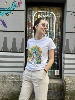 Tričko dámské pivní ráj bílé barevný potisk